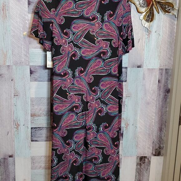 Catherines 0X Black Multicolor Paisley Slipover Maxi Dress Stretch 524 - Picture 7 of 10